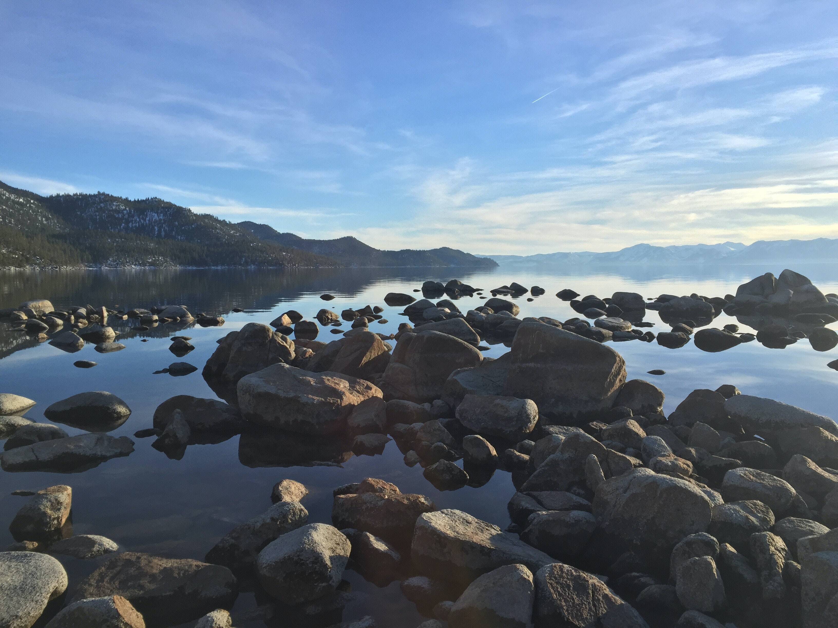 Rocks along the shore of a lake